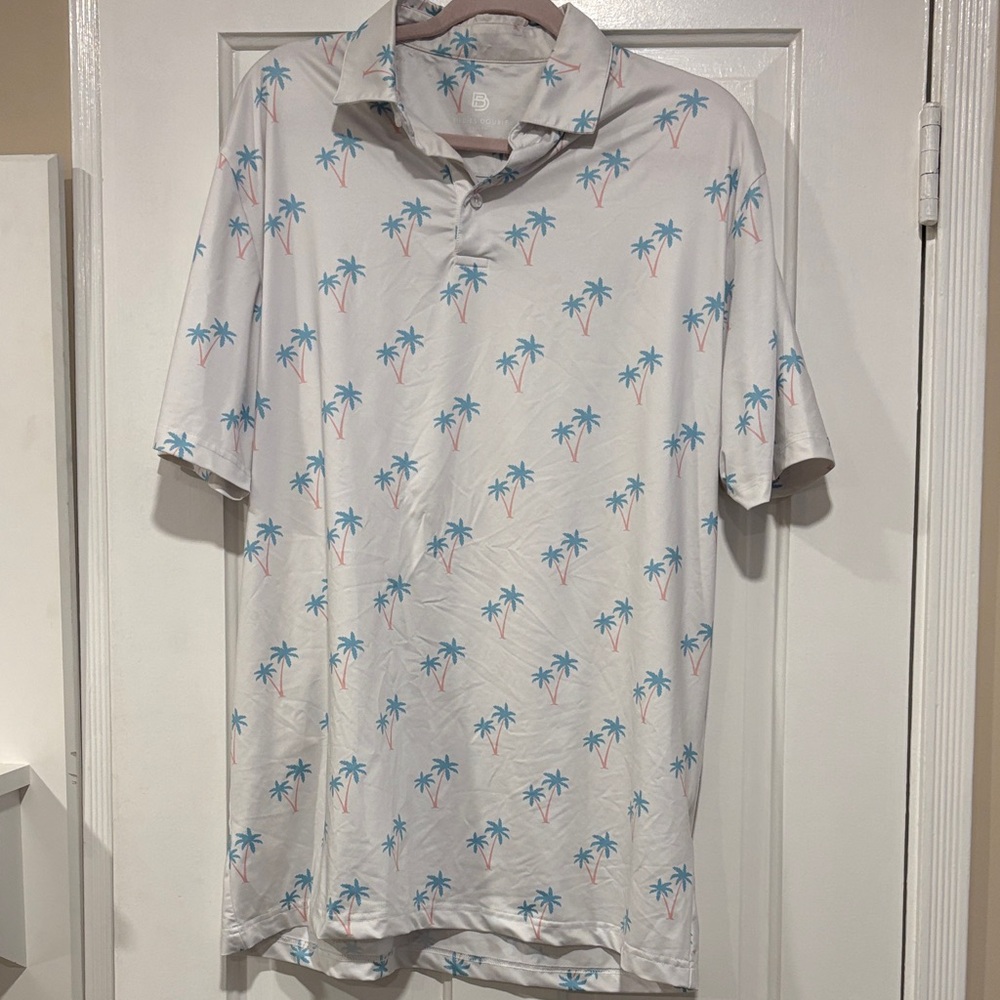 Birdies Double Men's White Palm-Print Polo Shirt XL EUC